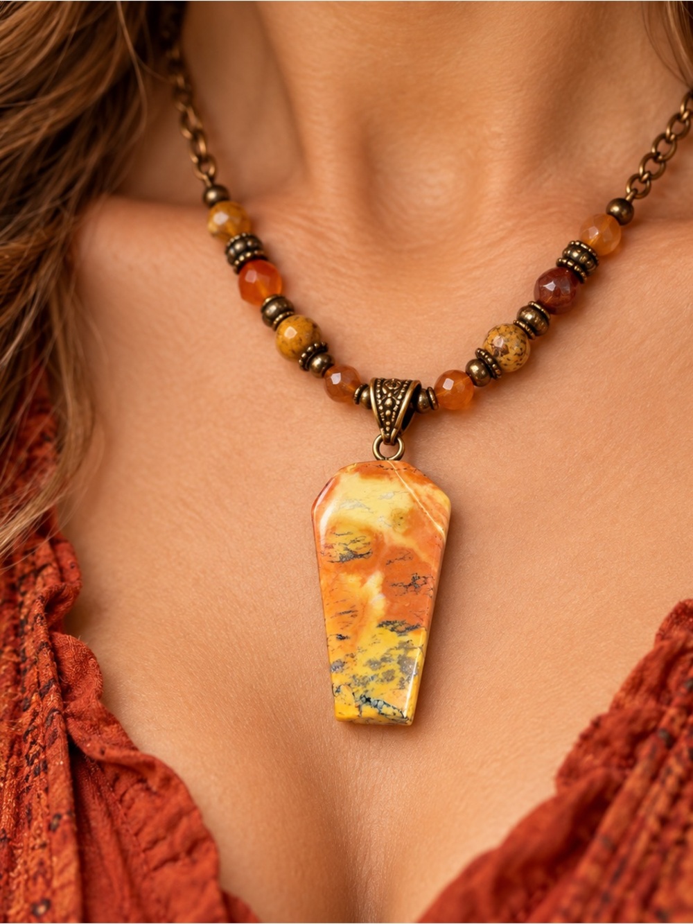 Natural Mookaite Jasper Cabochon – Golden Yellow & Orange Designer Focal Stone - Picture 5 of 5